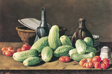 Bodegón con pepinos y tomates